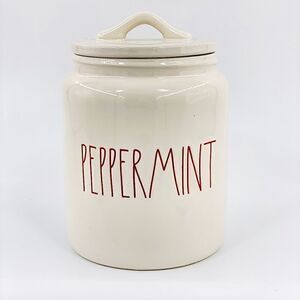 Rae Dunn White Peppermint Canister New